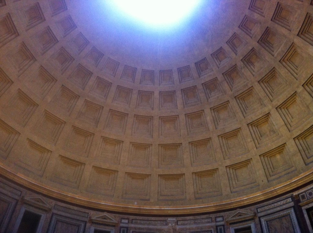 The interior of the dome of the Pantheon in Rome. Built without modern technology in A.D. 120.