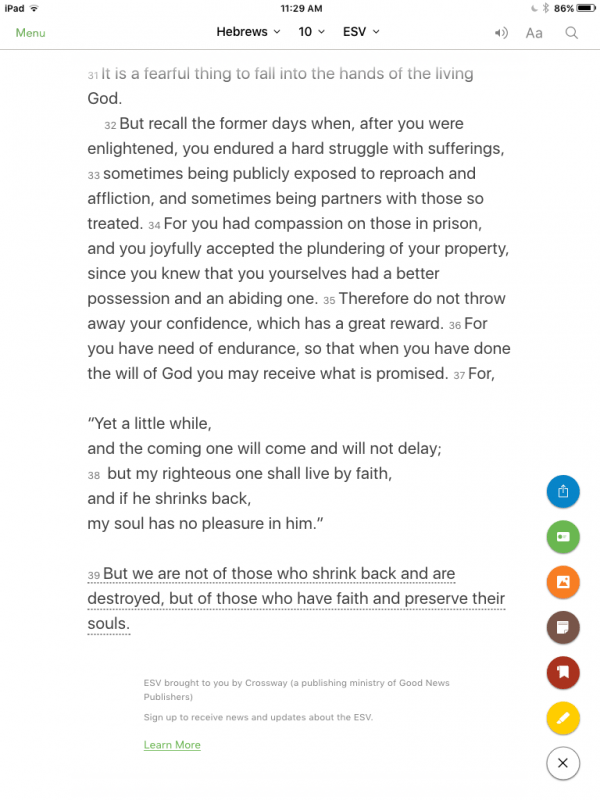 Tap a verse you want to turn into a slide. It will underline it will dotted lines. Then click on the orange button on the right - the one with the image of a photograph.